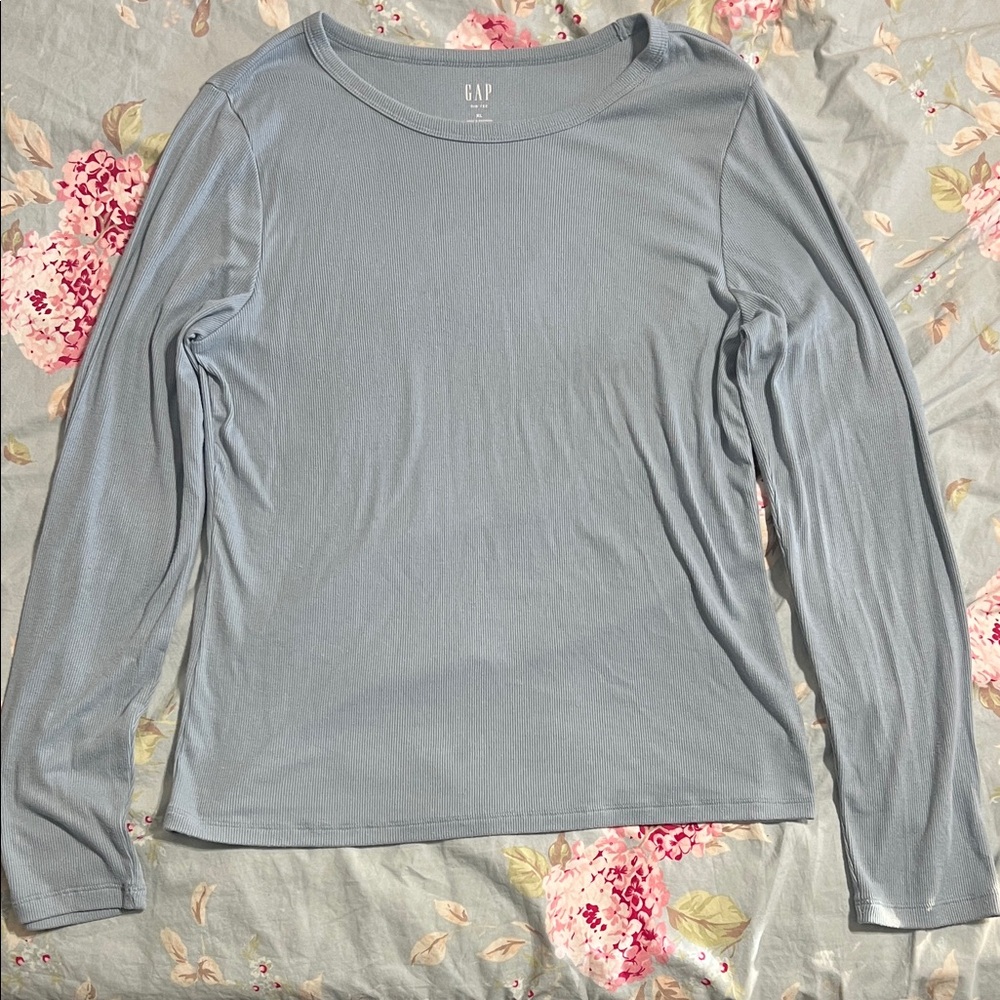 GAP Women's Soft Blue Long Sleeve rib Tee size large